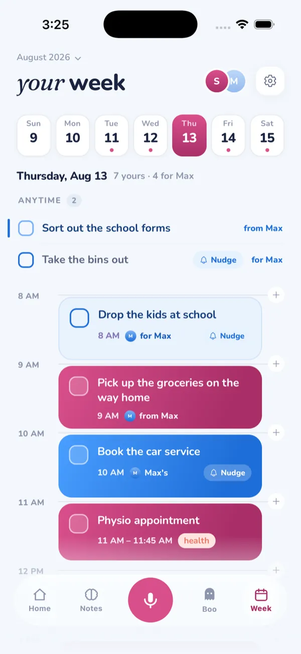 A shared weekly calendar in MyOffload